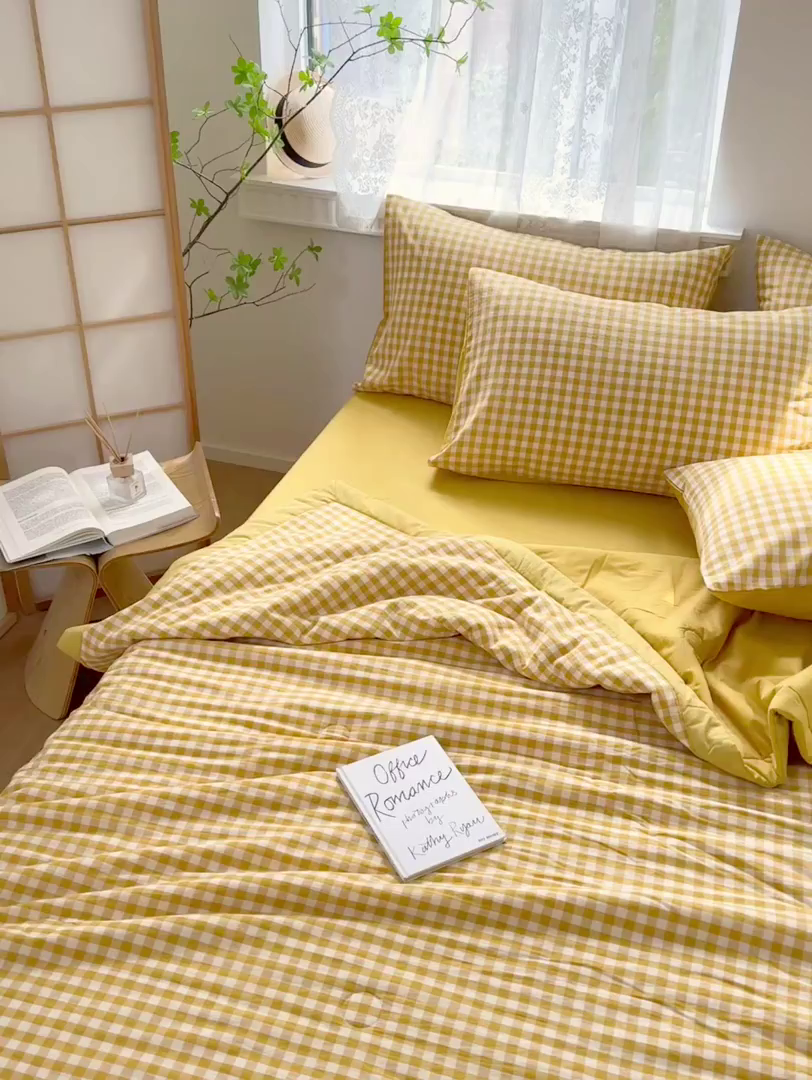 91家纺网 家纺一手货源 找家纺 雯雨家纺 2026新款A类全棉色织里外全棉夏被 黄小格