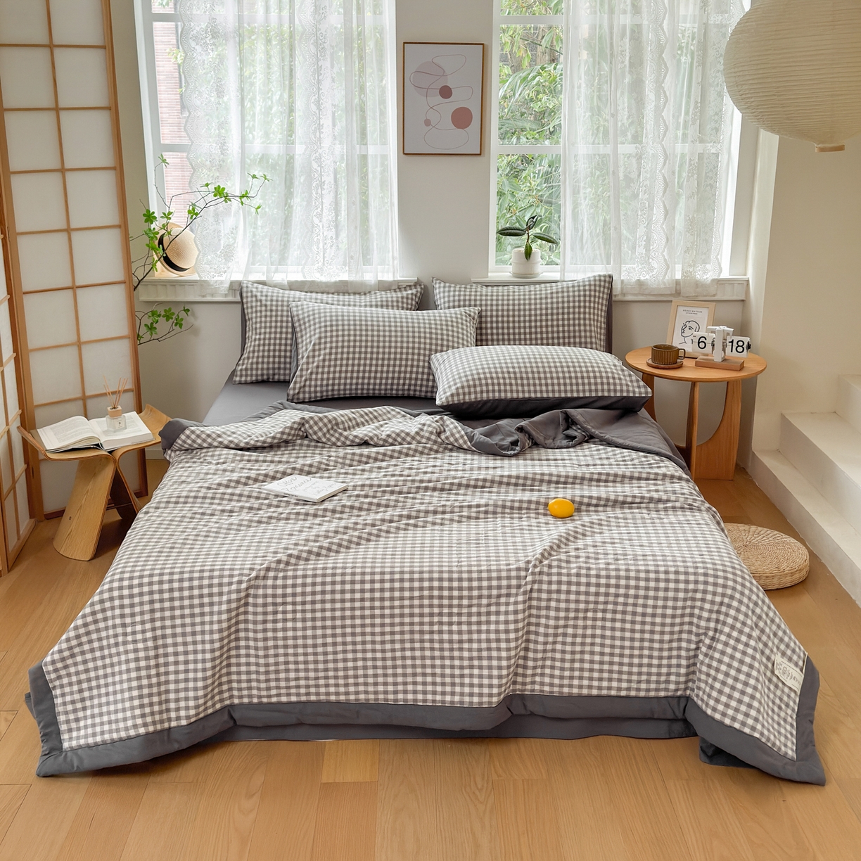 91家纺网 家纺一手货源 找家纺 雯雨家纺 2026新款A类全棉色织里外全棉夏被 灰小格