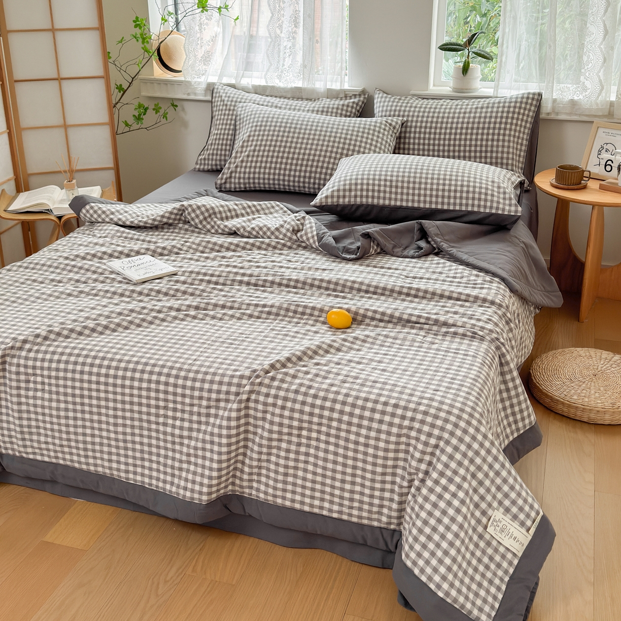 91家纺网 家纺一手货源 找家纺 雯雨家纺 2026新款A类全棉色织里外全棉夏被 灰小格