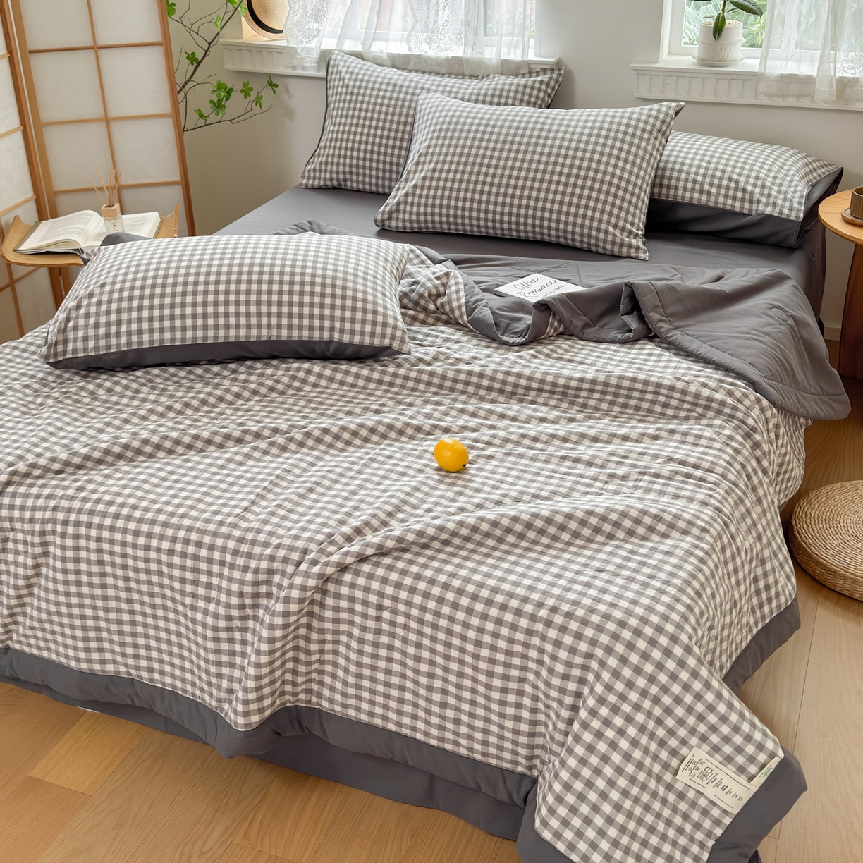 91家纺网 家纺一手货源 找家纺 雯雨家纺 2026新款A类全棉色织里外全棉夏被 灰小格