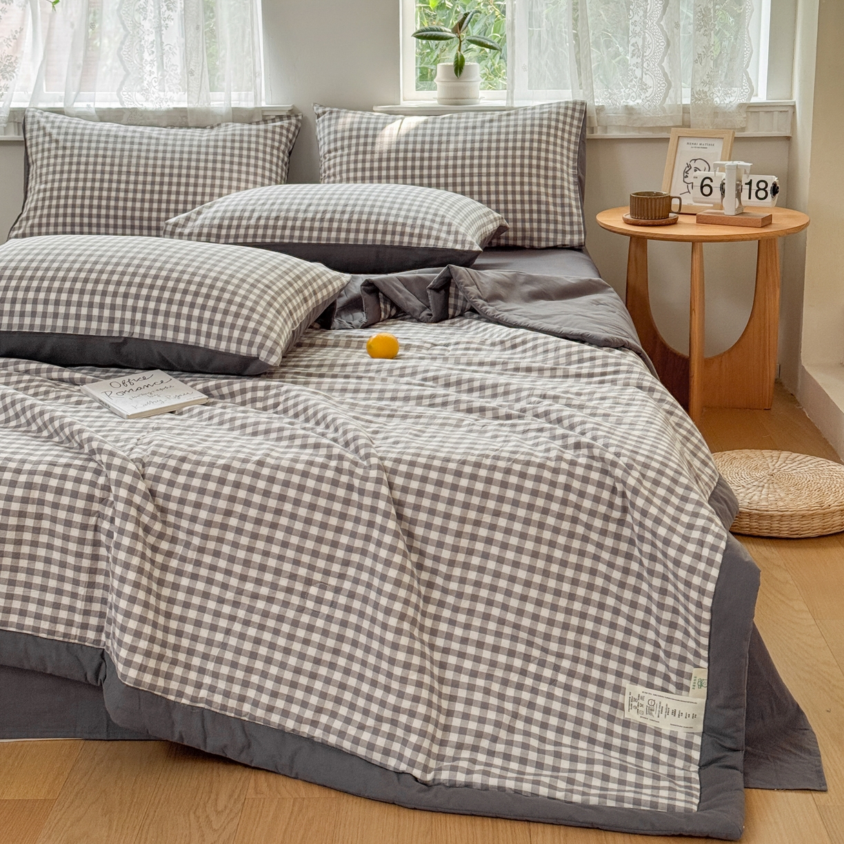 91家纺网 家纺一手货源 找家纺 雯雨家纺 2026新款A类全棉色织里外全棉夏被 灰小格