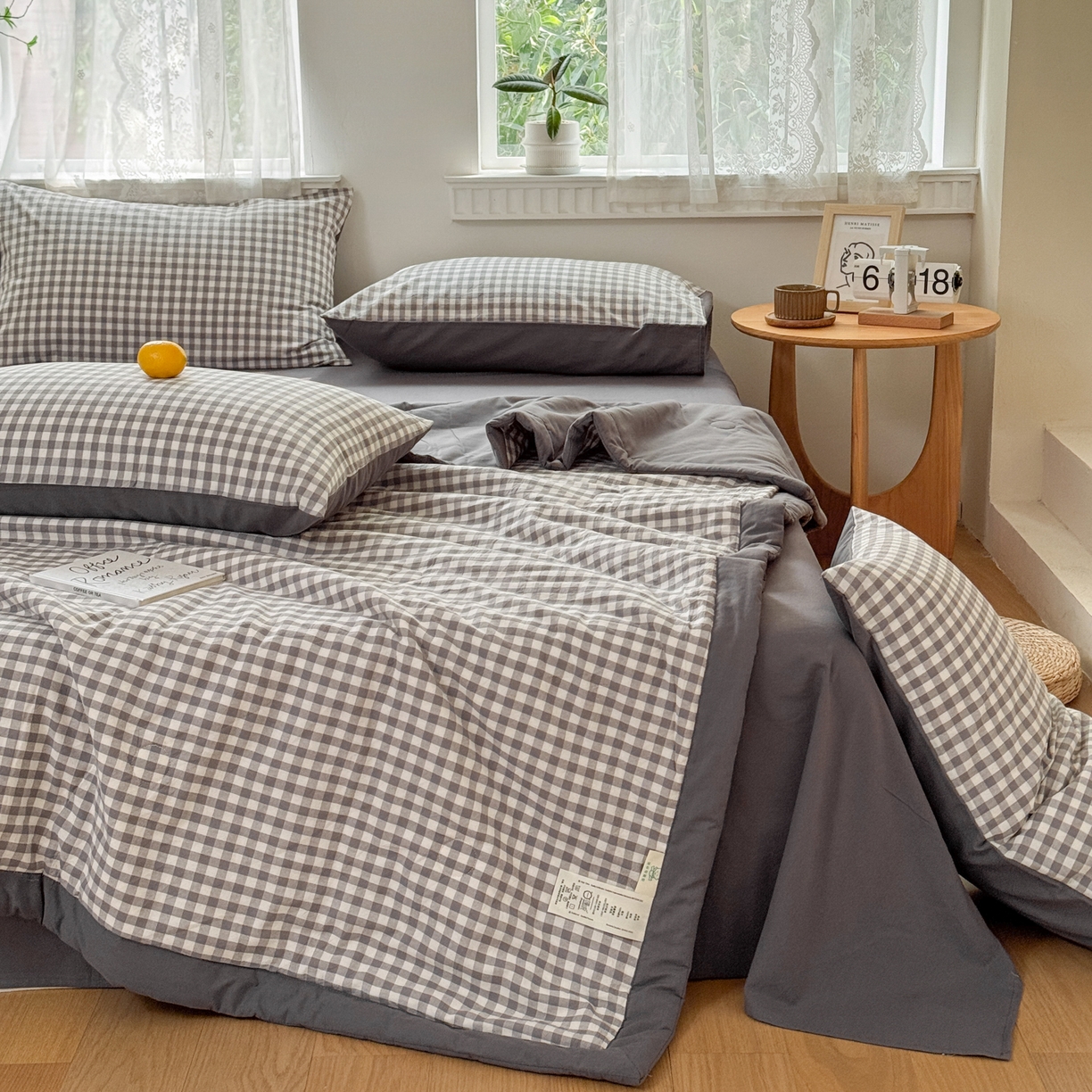 91家纺网 家纺一手货源 找家纺 雯雨家纺 2026新款A类全棉色织里外全棉夏被 灰小格