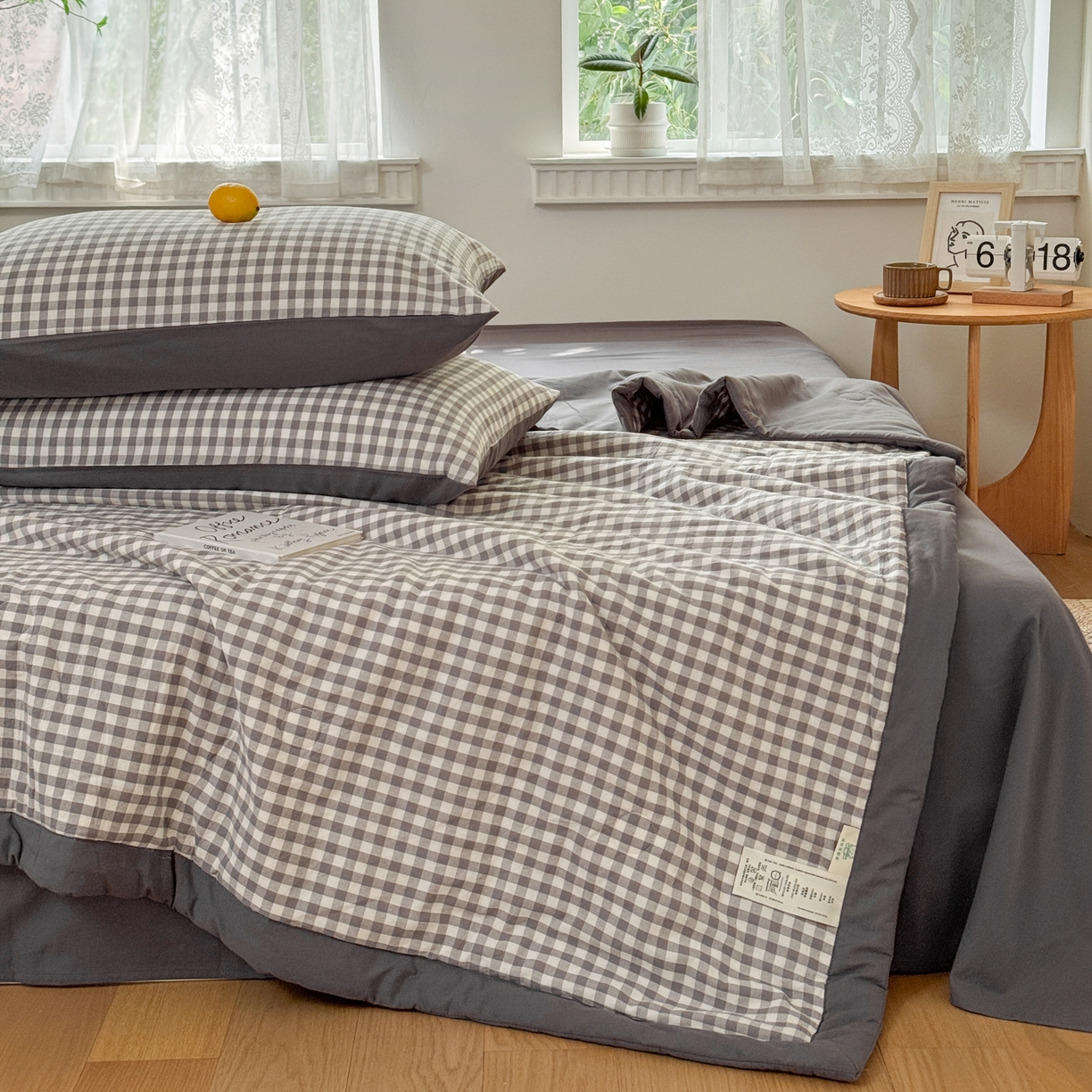 91家纺网 家纺一手货源 找家纺 雯雨家纺 2026新款A类全棉色织里外全棉夏被 灰小格