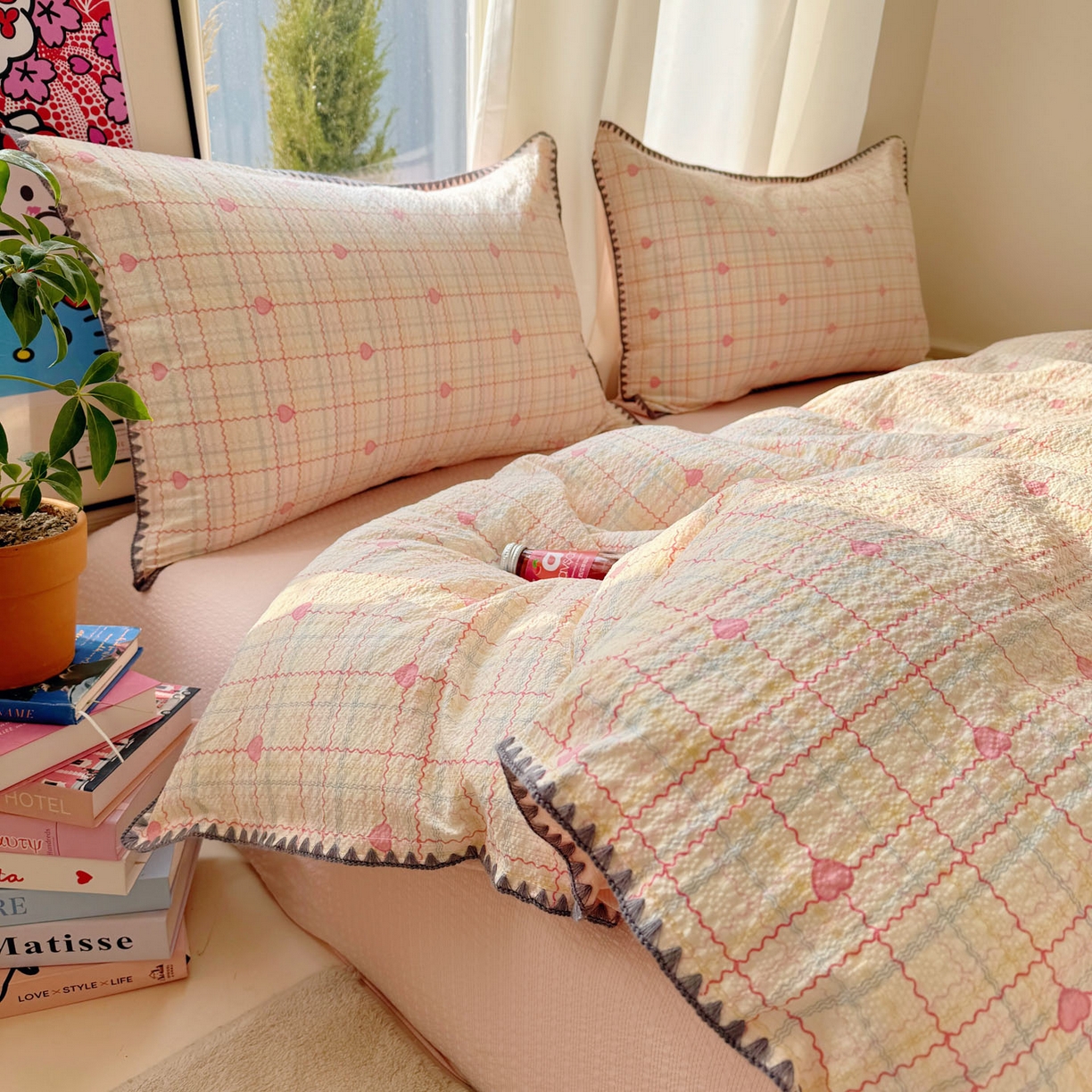 91家纺网 家纺一手货源 找家纺 玉海棠家纺 2026新款高品质A类泡芙纱甜栗贝壳边套件系列-小红书推荐（110g） 甜栗-格格心