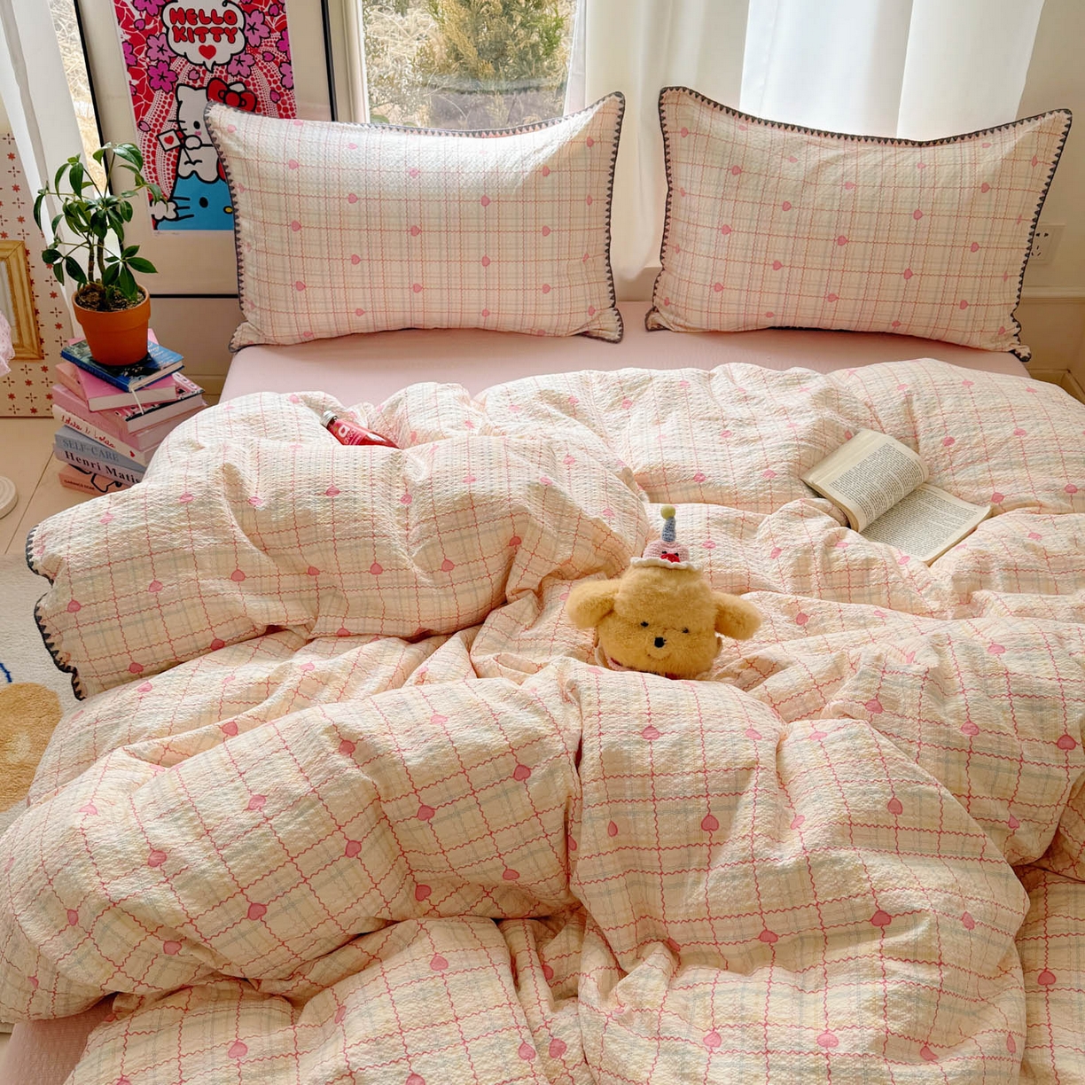 91家纺网 家纺一手货源 找家纺 玉海棠家纺 2026新款高品质A类泡芙纱甜栗贝壳边套件系列-小红书推荐（110g） 甜栗-格格心