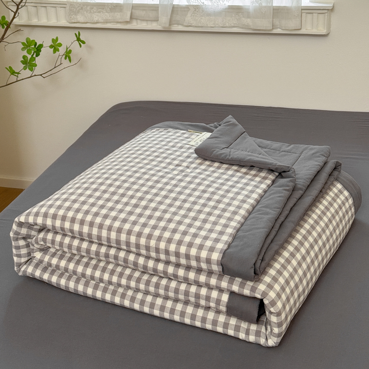 91家纺网 家纺一手货源 找家纺 雯雨家纺 2026新款A类全棉色织里外全棉夏被 灰小格