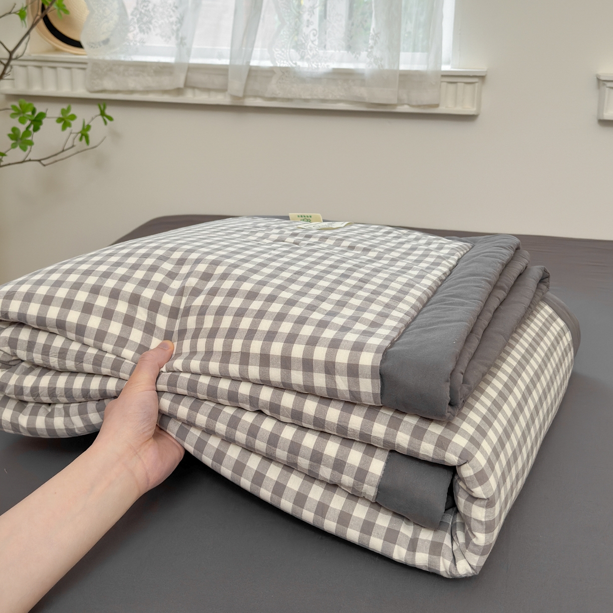 91家纺网 家纺一手货源 找家纺 雯雨家纺 2026新款A类全棉色织里外全棉夏被 灰小格