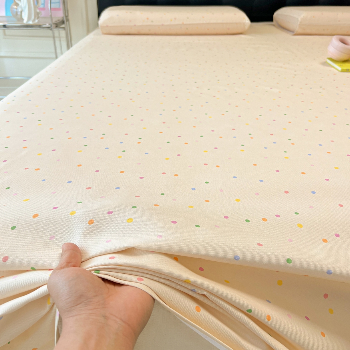 91家纺网 家纺一手货源 找家纺 韩巢家纺 2026新款老粗布床单凉席席子床单单件 波点世界【老粗布】