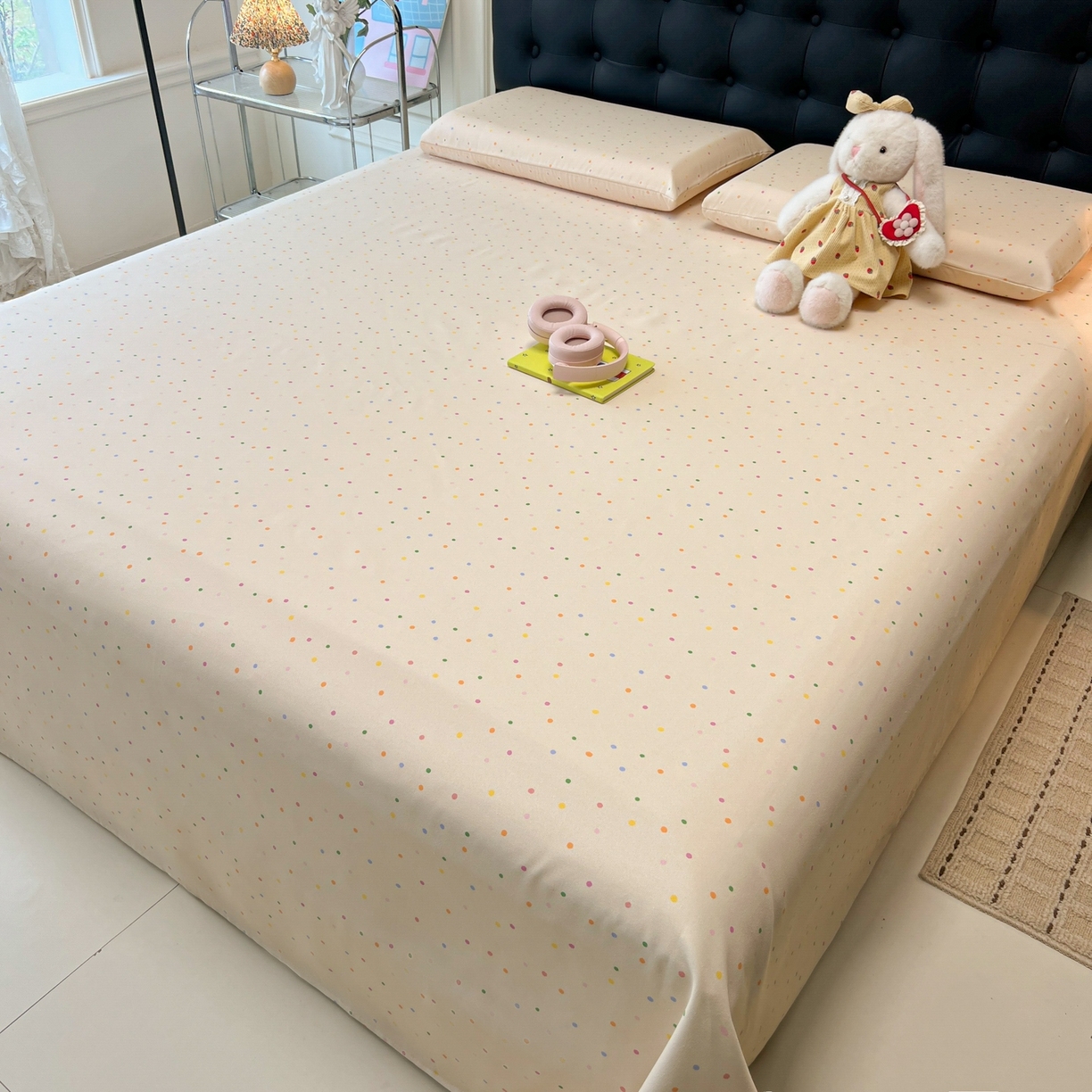 91家纺网 家纺一手货源 找家纺 韩巢家纺 2026新款老粗布床单凉席席子床单单件 波点世界【老粗布】