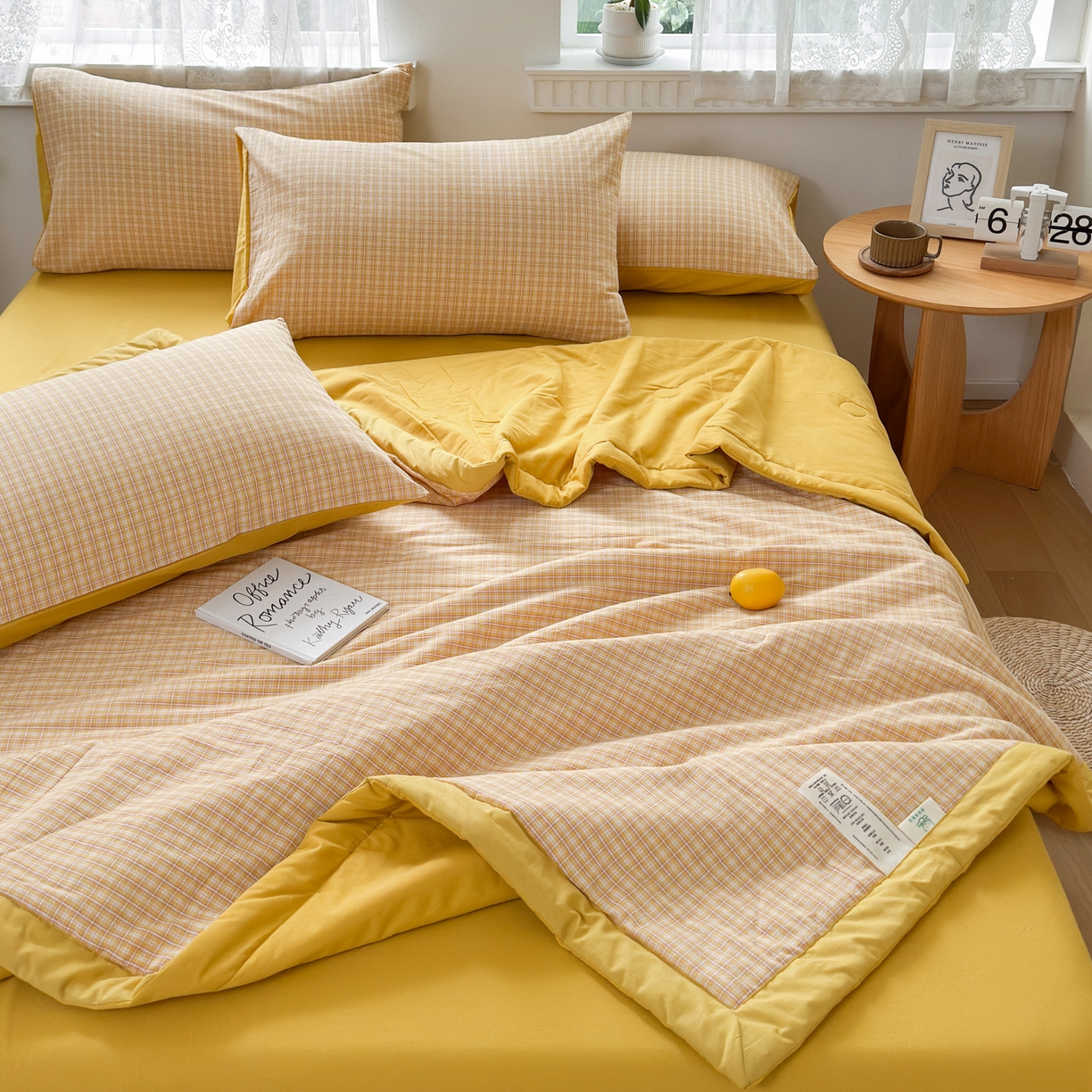 91家纺网 家纺一手货源 找家纺 雯雨家纺 2026新款A类全棉色织里外全棉夏被 静初黄