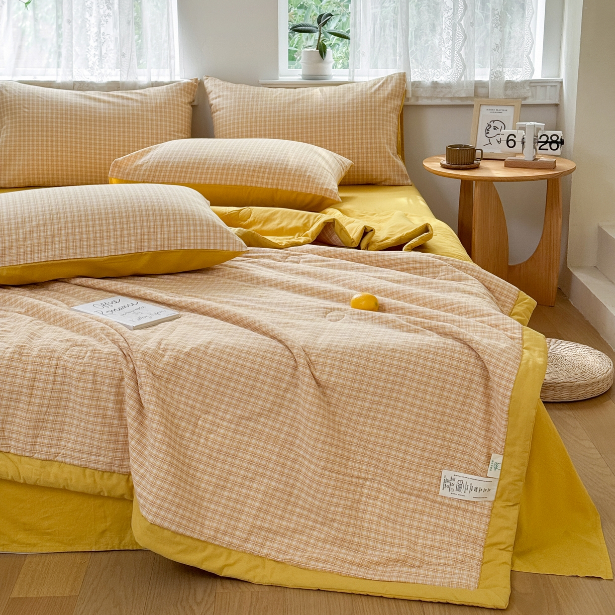 91家纺网 家纺一手货源 找家纺 雯雨家纺 2026新款A类全棉色织里外全棉夏被 静初黄