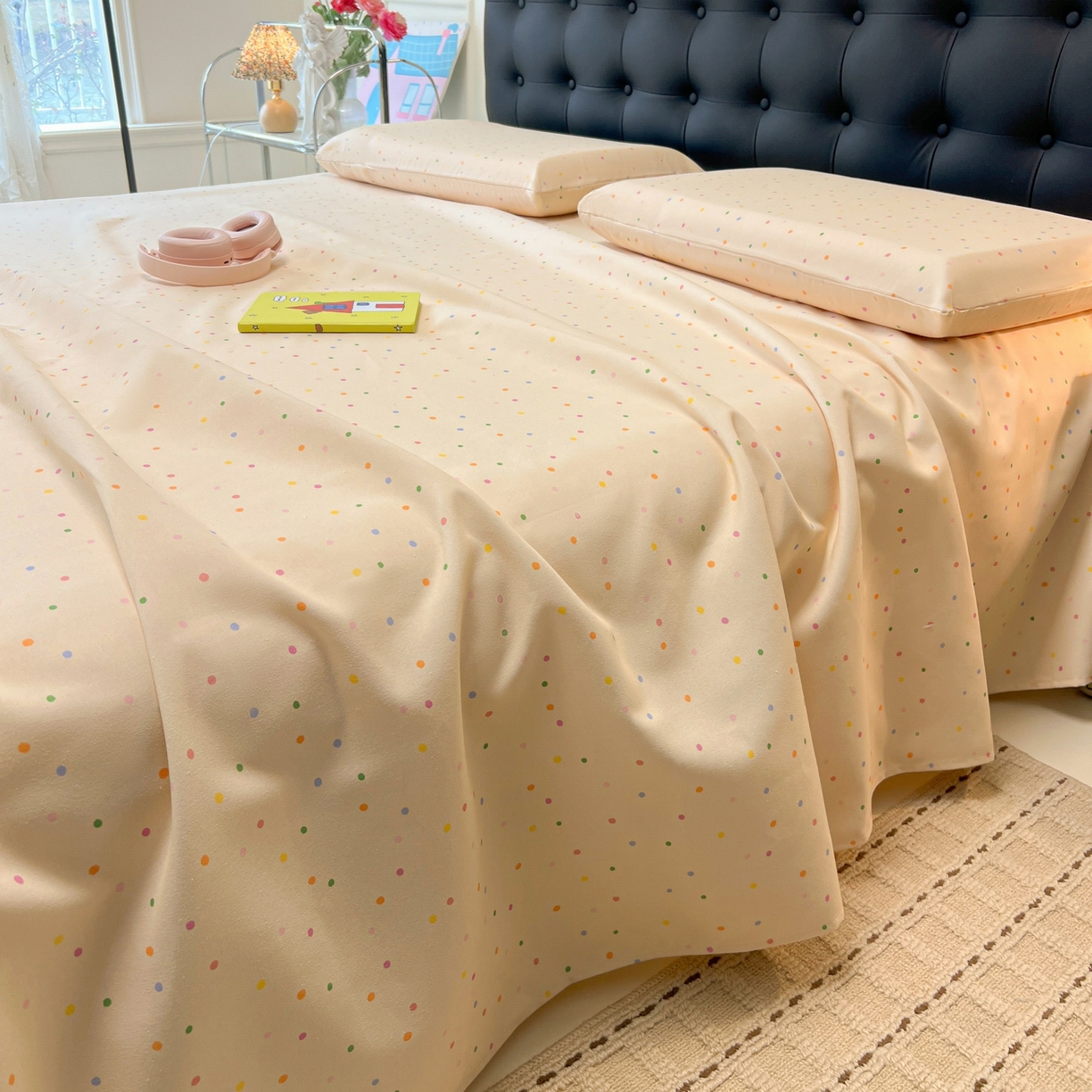 91家纺网 家纺一手货源 找家纺 韩巢家纺 2026新款老粗布床单凉席席子床单单件 波点世界【老粗布】