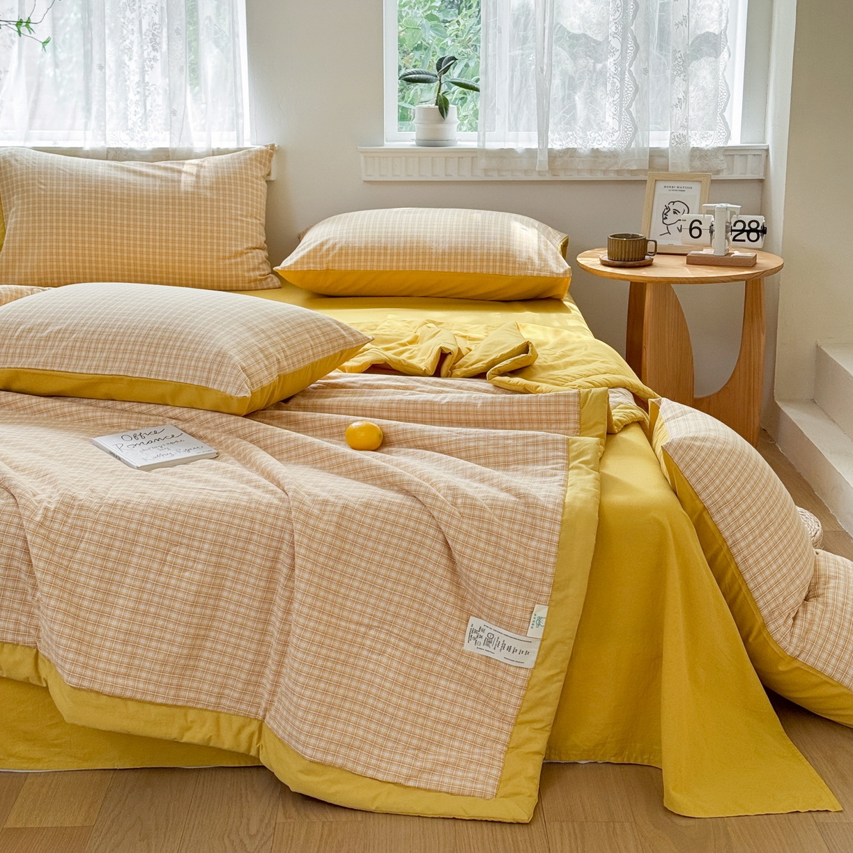 91家纺网 家纺一手货源 找家纺 雯雨家纺 2026新款A类全棉色织里外全棉夏被 静初黄