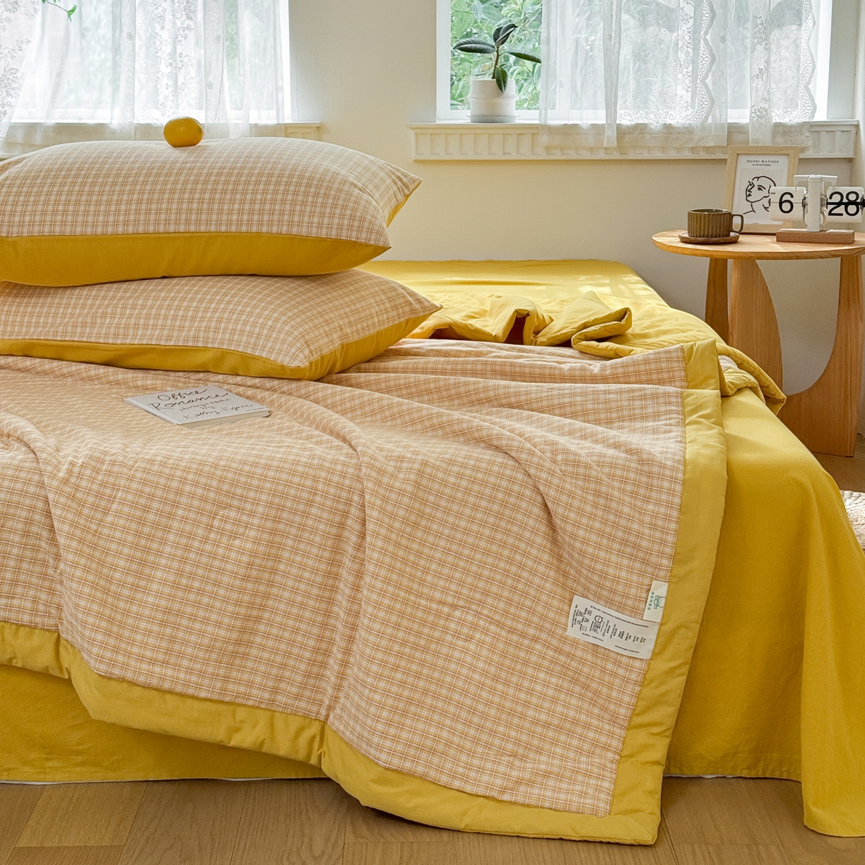 91家纺网 家纺一手货源 找家纺 雯雨家纺 2026新款A类全棉色织里外全棉夏被 静初黄