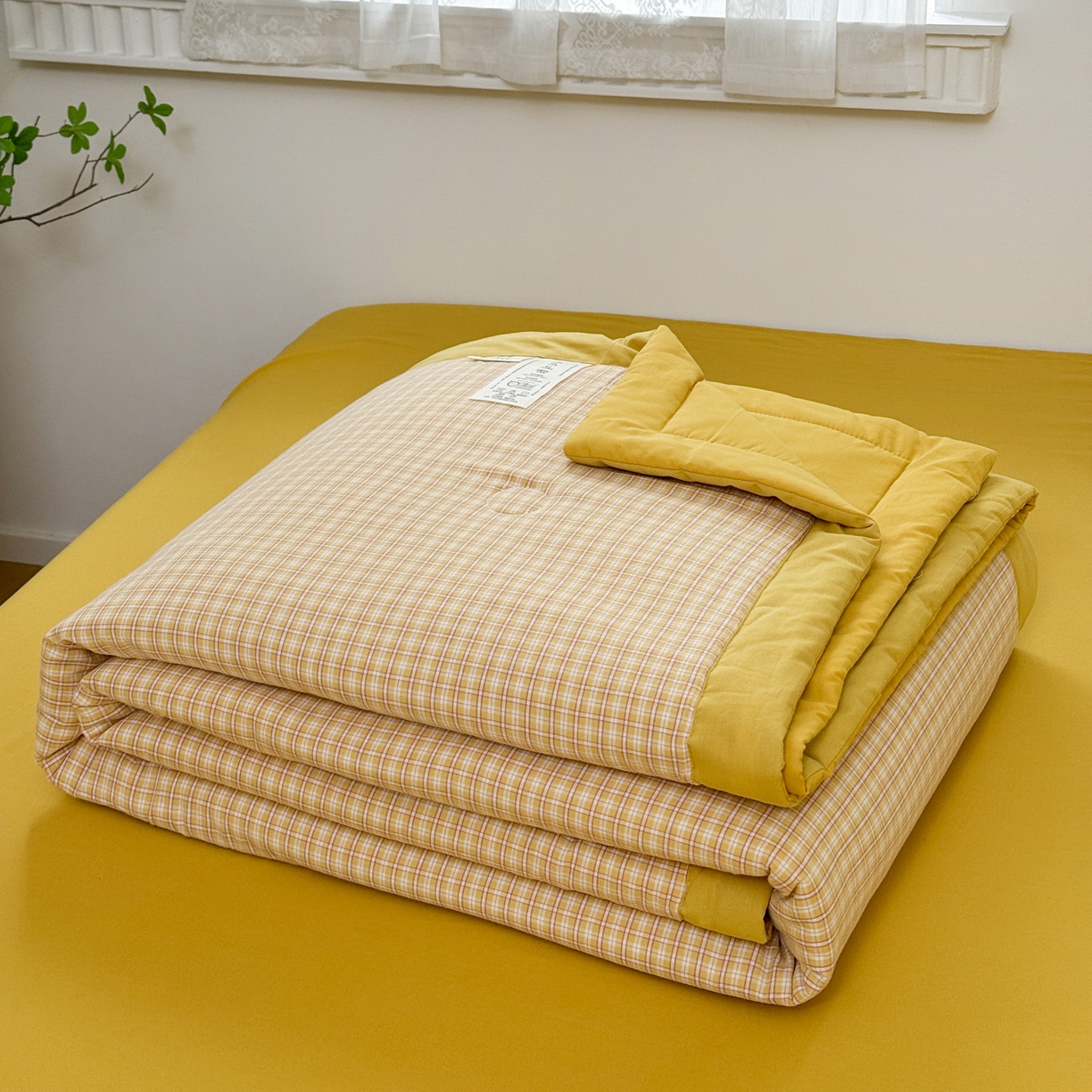 91家纺网 家纺一手货源 找家纺 雯雨家纺 2026新款A类全棉色织里外全棉夏被 静初黄