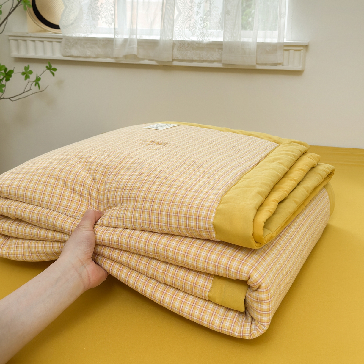 91家纺网 家纺一手货源 找家纺 雯雨家纺 2026新款A类全棉色织里外全棉夏被 静初黄