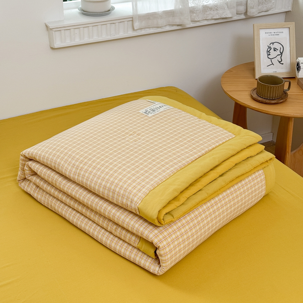 91家纺网 家纺一手货源 找家纺 雯雨家纺 2026新款A类全棉色织里外全棉夏被 静初黄