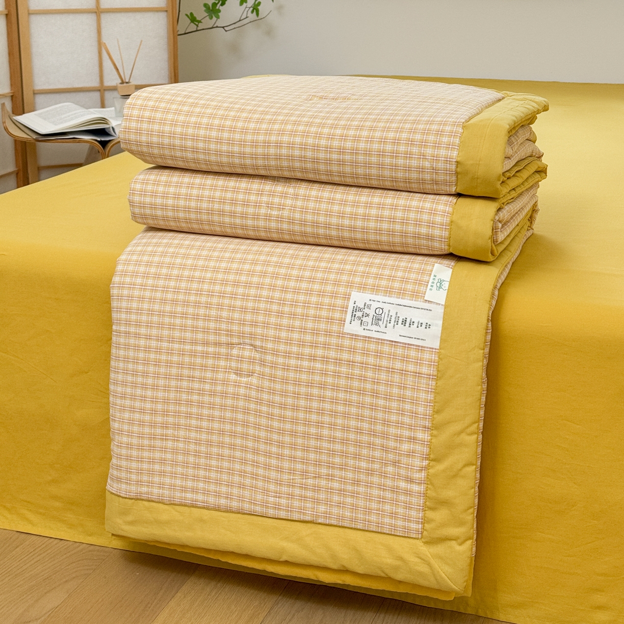 91家纺网 家纺一手货源 找家纺 雯雨家纺 2026新款A类全棉色织里外全棉夏被 静初黄