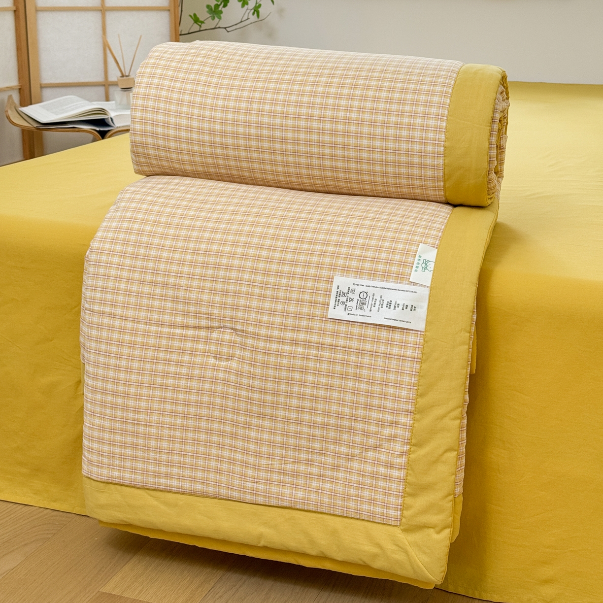 91家纺网 家纺一手货源 找家纺 雯雨家纺 2026新款A类全棉色织里外全棉夏被 静初黄