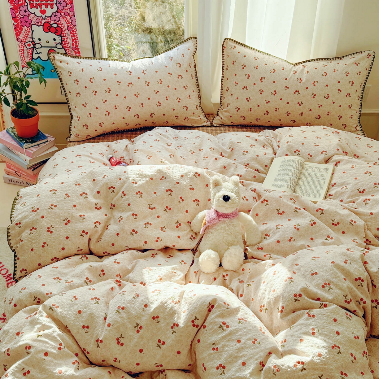 91家纺网 家纺一手货源 找家纺 玉海棠家纺 2026新款高品质A类泡芙纱甜栗贝壳边套件系列-小红书推荐（110g） 甜栗-酒渍樱桃