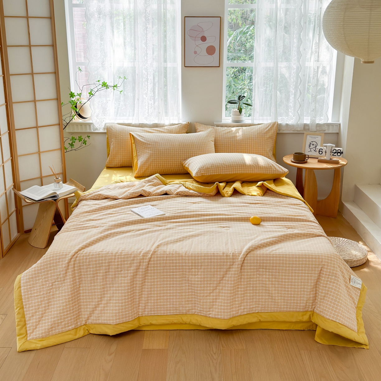 91家纺网 家纺一手货源 找家纺 雯雨家纺 2026新款A类全棉色织里外全棉夏被 静初黄