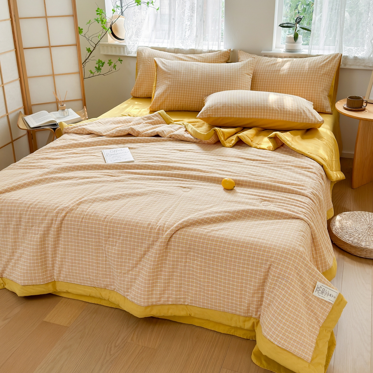 91家纺网 家纺一手货源 找家纺 雯雨家纺 2026新款A类全棉色织里外全棉夏被 静初黄