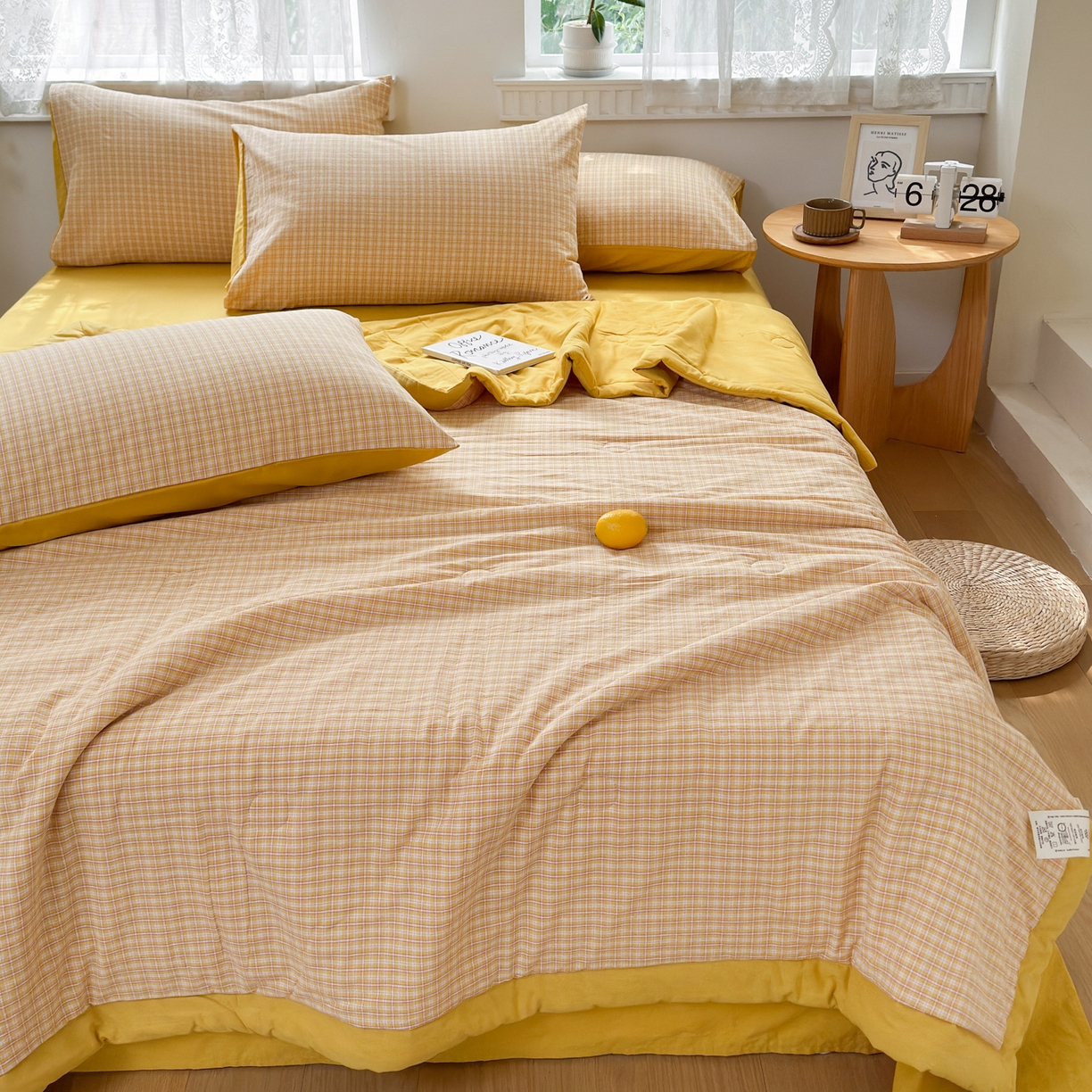 91家纺网 家纺一手货源 找家纺 雯雨家纺 2026新款A类全棉色织里外全棉夏被 静初黄