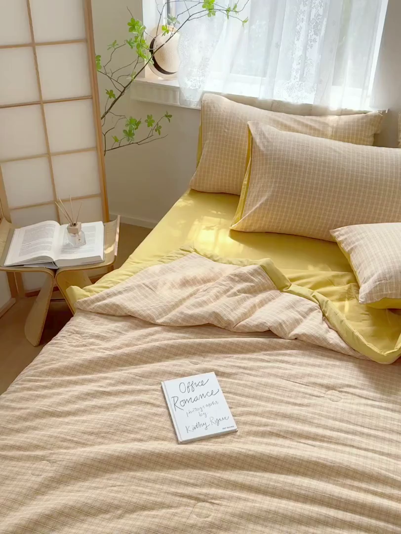 91家纺网 家纺一手货源 找家纺 雯雨家纺 2026新款A类全棉色织里外全棉夏被 静初黄