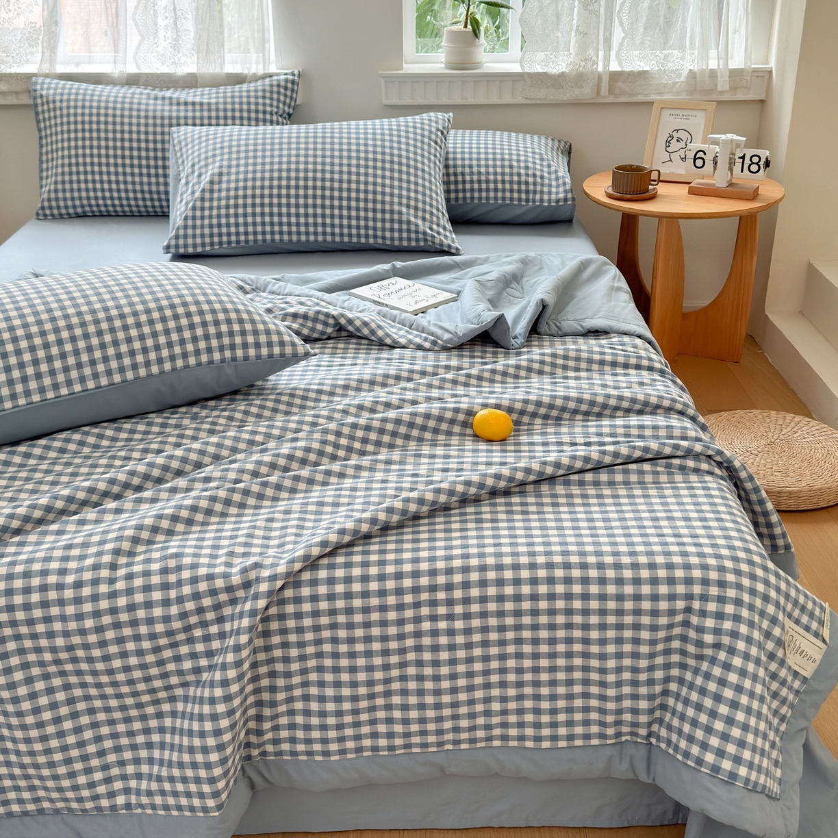 91家纺网 家纺一手货源 找家纺 雯雨家纺 2026新款A类全棉色织里外全棉夏被 蓝小格