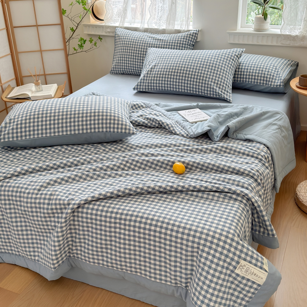 91家纺网 家纺一手货源 找家纺 雯雨家纺 2026新款A类全棉色织里外全棉夏被 蓝小格