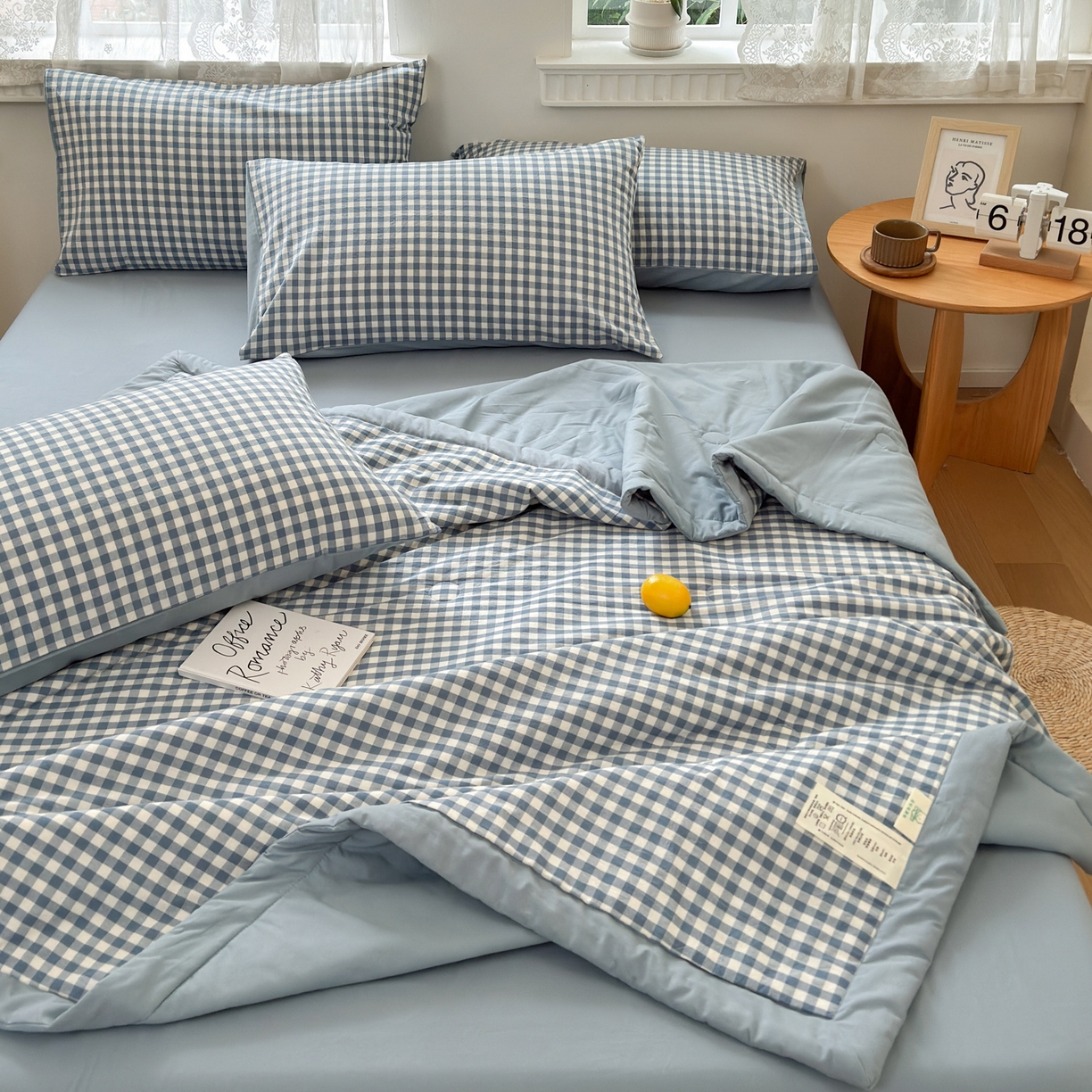 91家纺网 家纺一手货源 找家纺 雯雨家纺 2026新款A类全棉色织里外全棉夏被 蓝小格