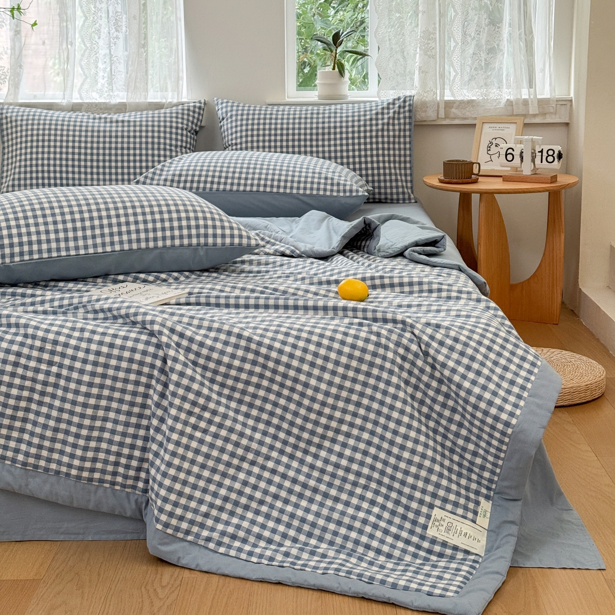 91家纺网 家纺一手货源 找家纺 雯雨家纺 2026新款A类全棉色织里外全棉夏被 蓝小格