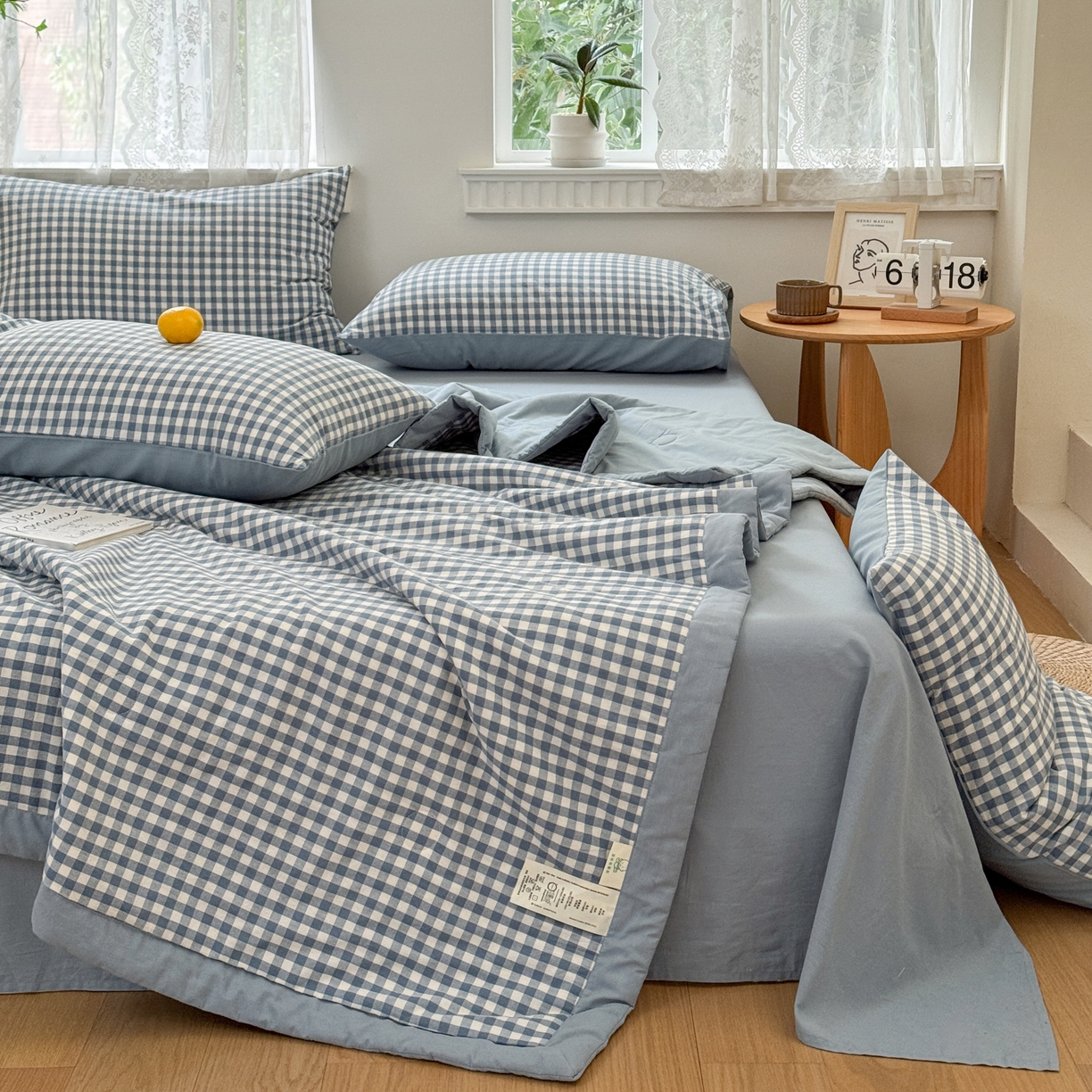 91家纺网 家纺一手货源 找家纺 雯雨家纺 2026新款A类全棉色织里外全棉夏被 蓝小格