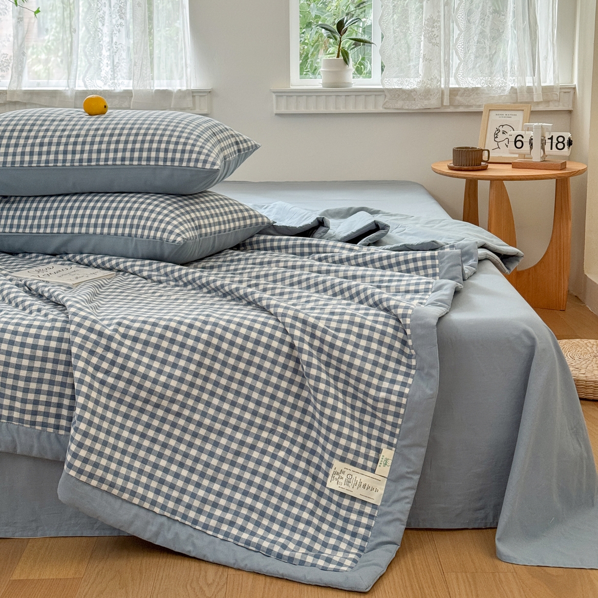 91家纺网 家纺一手货源 找家纺 雯雨家纺 2026新款A类全棉色织里外全棉夏被 蓝小格