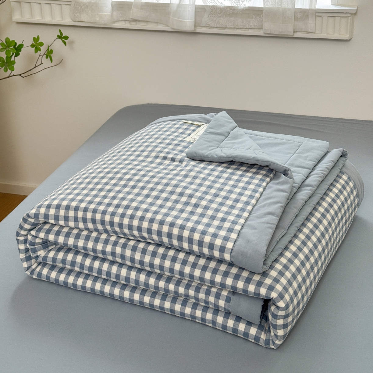 91家纺网 家纺一手货源 找家纺 雯雨家纺 2026新款A类全棉色织里外全棉夏被 蓝小格