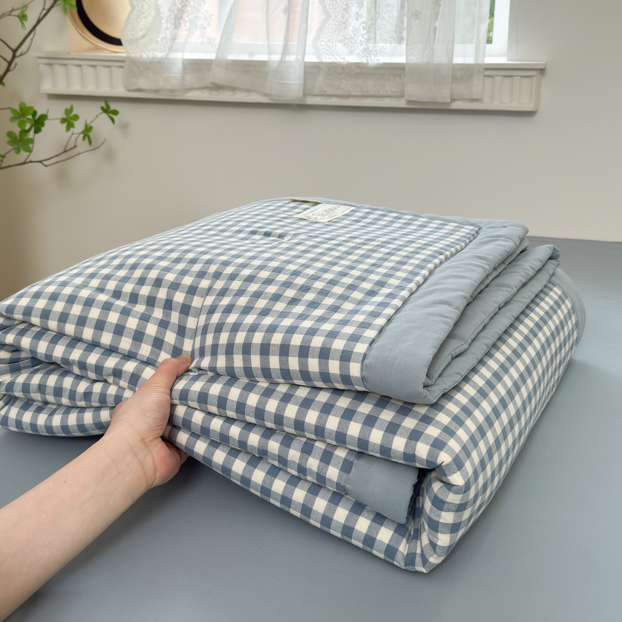 91家纺网 家纺一手货源 找家纺 雯雨家纺 2026新款A类全棉色织里外全棉夏被 蓝小格