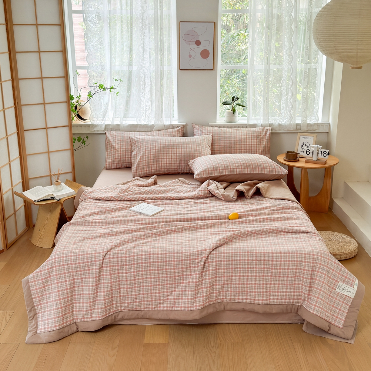 91家纺网 家纺一手货源 找家纺 雯雨家纺 2026新款A类全棉色织里外全棉夏被 米粒粉