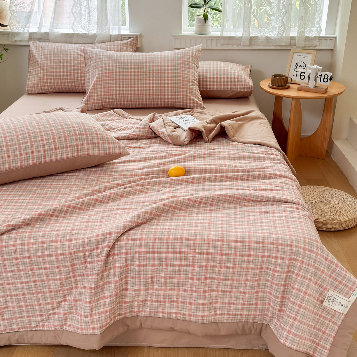 91家纺网 家纺一手货源 找家纺 雯雨家纺 2026新款A类全棉色织里外全棉夏被 米粒粉