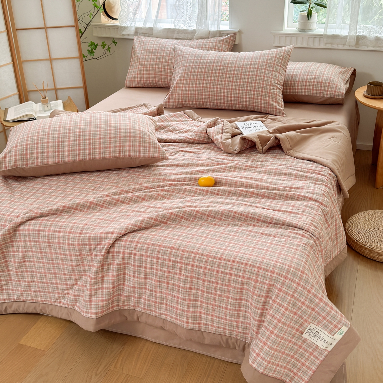 91家纺网 家纺一手货源 找家纺 雯雨家纺 2026新款A类全棉色织里外全棉夏被 米粒粉