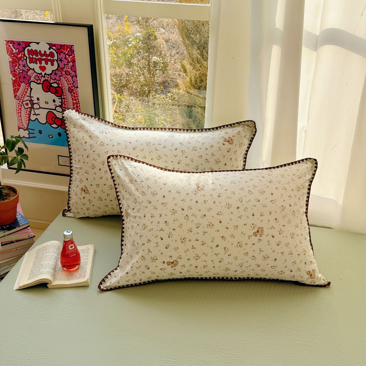 91家纺网 家纺一手货源 找家纺 玉海棠家纺 2026新款高品质A类泡芙纱甜栗贝壳边套件系列-小红书推荐（110g） 甜栗-木马小花团