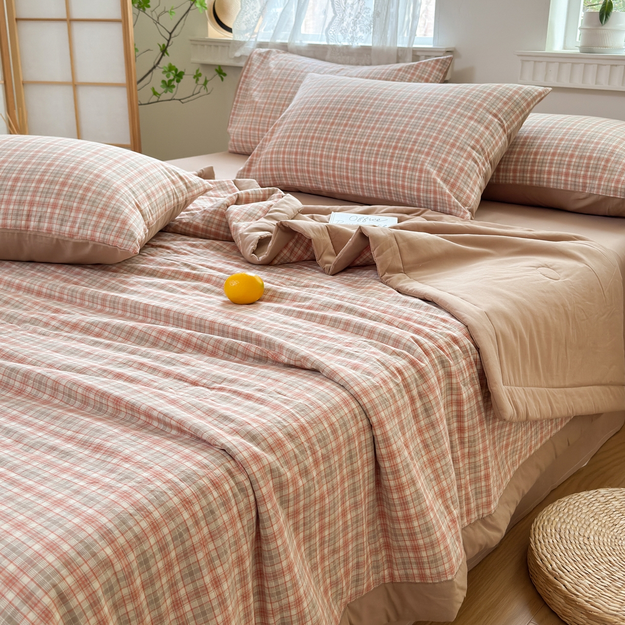 91家纺网 家纺一手货源 找家纺 雯雨家纺 2026新款A类全棉色织里外全棉夏被 米粒粉