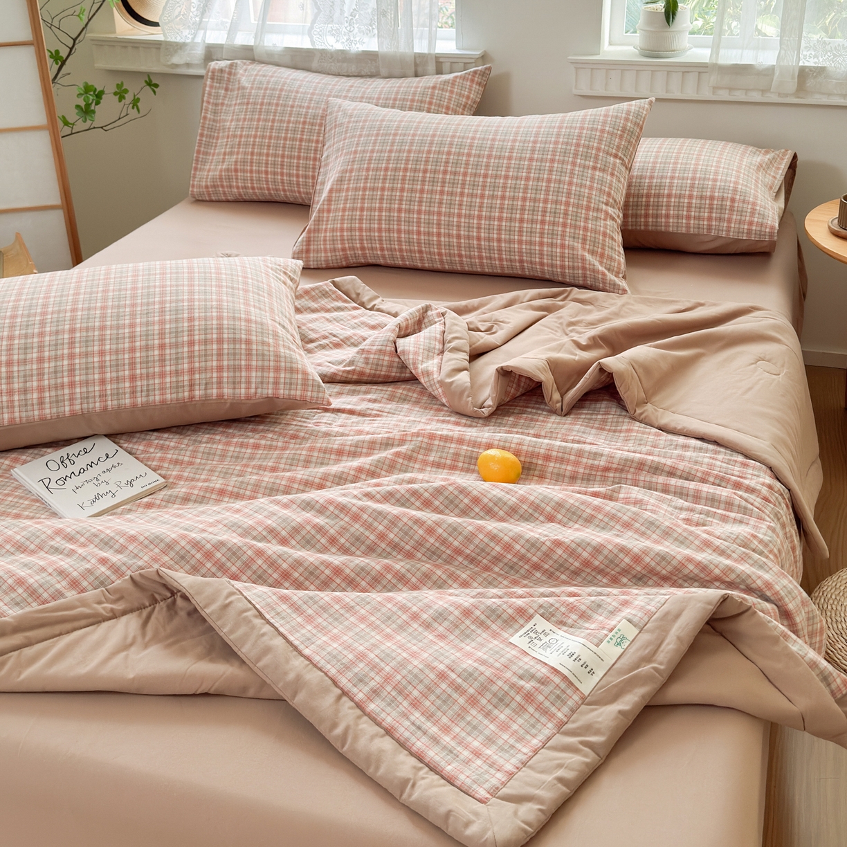 91家纺网 家纺一手货源 找家纺 雯雨家纺 2026新款A类全棉色织里外全棉夏被 米粒粉