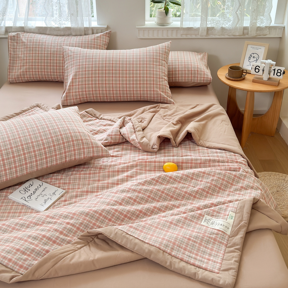 91家纺网 家纺一手货源 找家纺 雯雨家纺 2026新款A类全棉色织里外全棉夏被 米粒粉