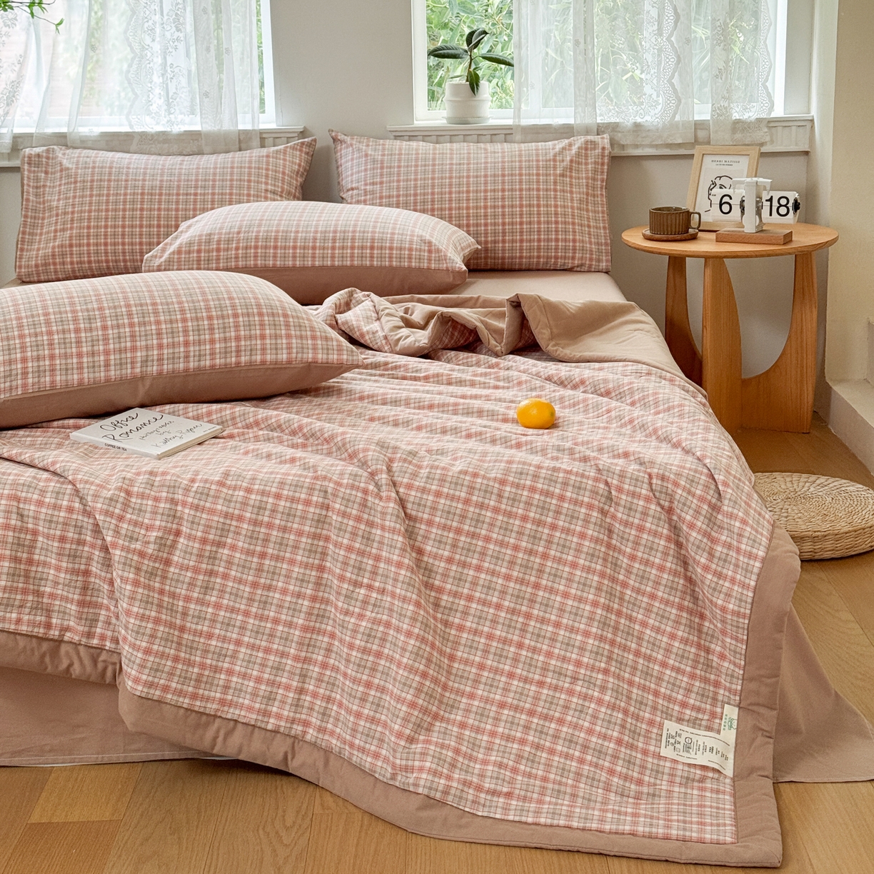 91家纺网 家纺一手货源 找家纺 雯雨家纺 2026新款A类全棉色织里外全棉夏被 米粒粉