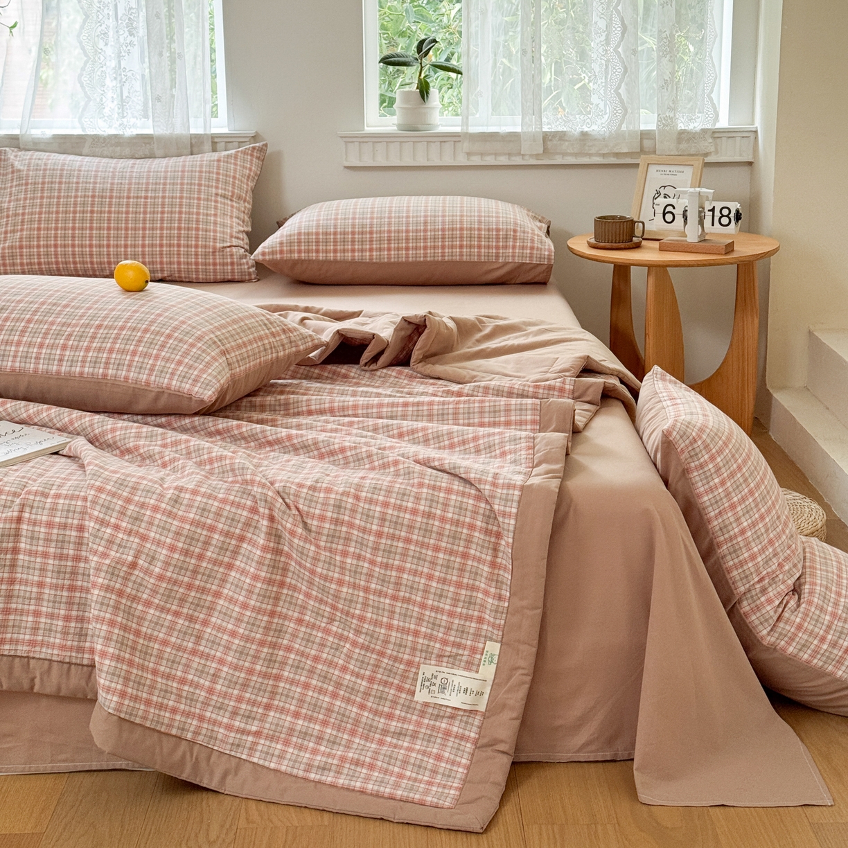 91家纺网 家纺一手货源 找家纺 雯雨家纺 2026新款A类全棉色织里外全棉夏被 米粒粉