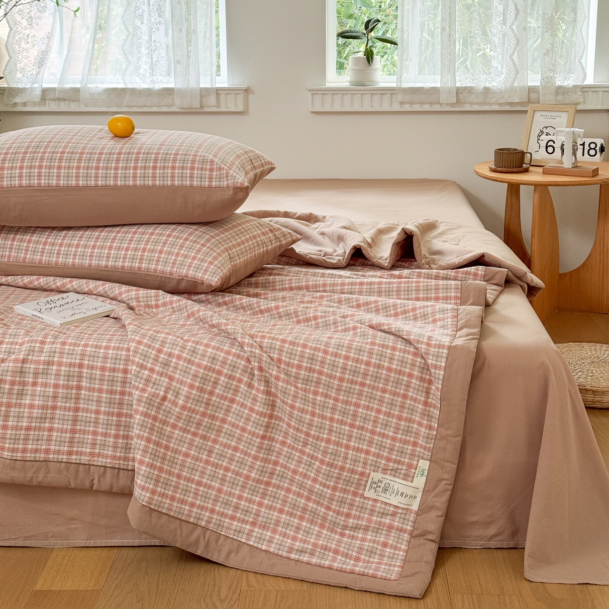 91家纺网 家纺一手货源 找家纺 雯雨家纺 2026新款A类全棉色织里外全棉夏被 米粒粉