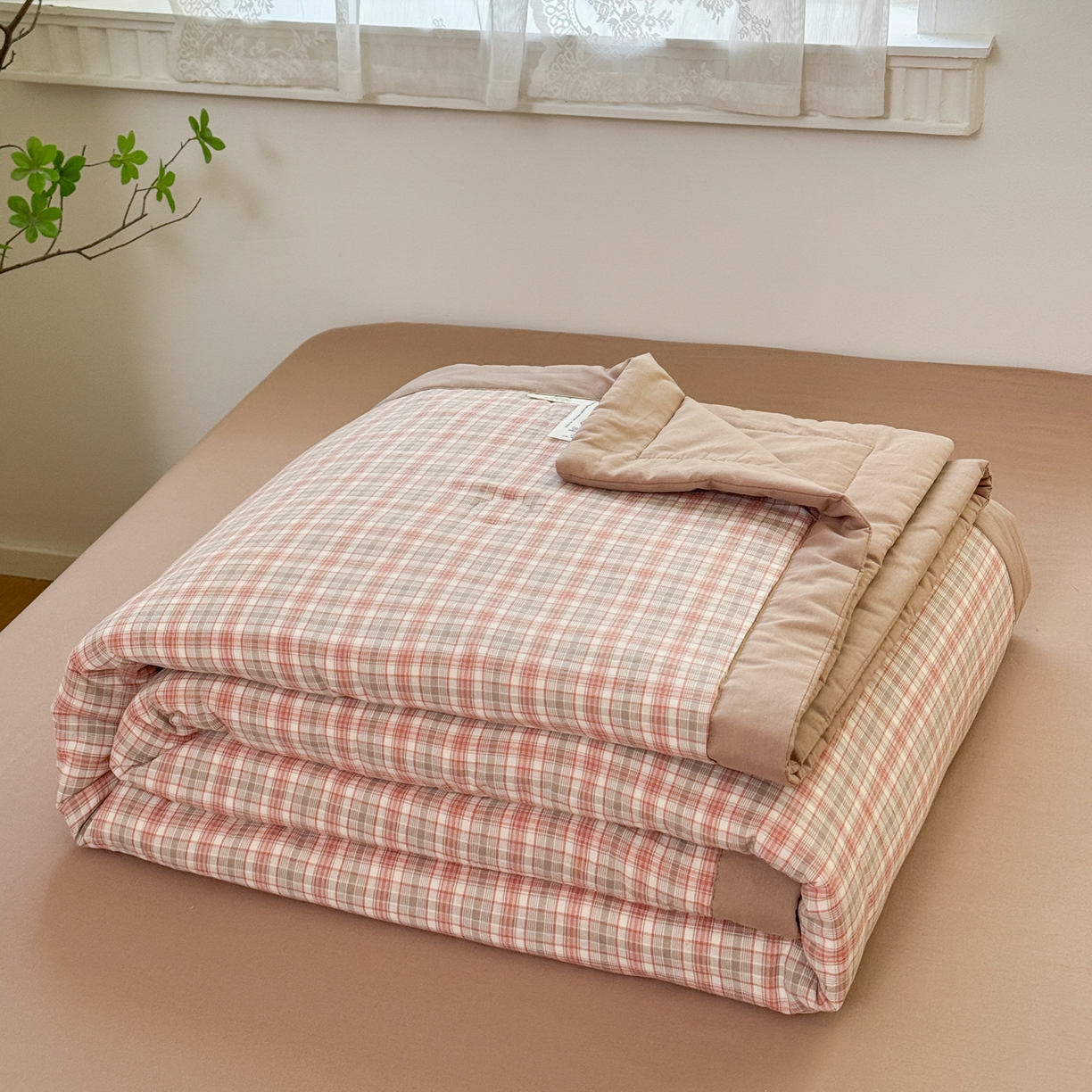 91家纺网 家纺一手货源 找家纺 雯雨家纺 2026新款A类全棉色织里外全棉夏被 米粒粉