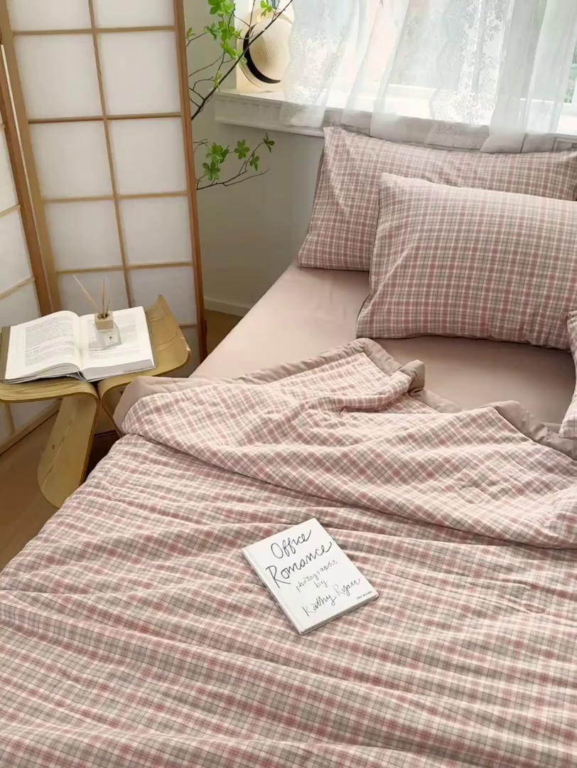 91家纺网 家纺一手货源 找家纺 雯雨家纺 2026新款A类全棉色织里外全棉夏被 米粒粉