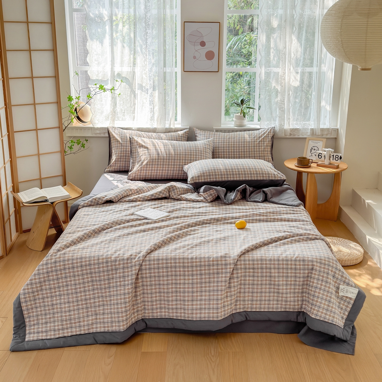 91家纺网 家纺一手货源 找家纺 雯雨家纺 2026新款A类全棉色织里外全棉夏被 米粒咖