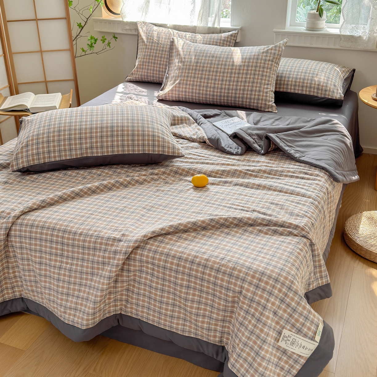 91家纺网 家纺一手货源 找家纺 雯雨家纺 2026新款A类全棉色织里外全棉夏被 米粒咖